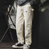 Men’s Retro Workwear Off-White Jeans – Distressed Loose Fit Multi-Pocket Woodcutter Pants